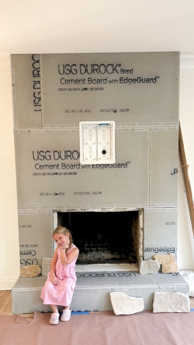 Part 1 of our fireplace renovation 🔥 

#fireplacemakeover #stonefireplace